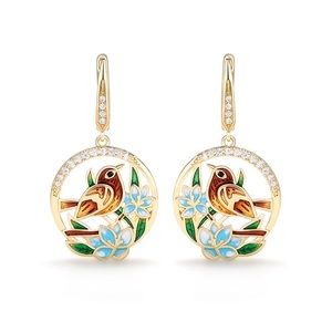 Beautiful Bird Flower Dangling Earrings